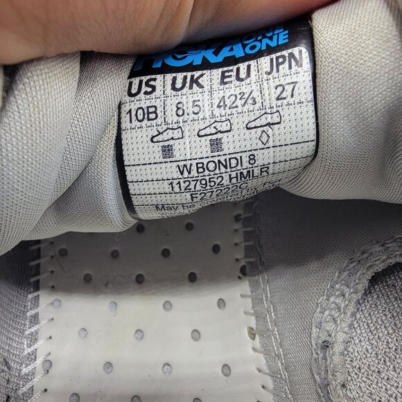 Hoka One One Bondi 8 Womens 10B White Harbor Mist Lunar Rock Running Shoes - Picture 7 of 15